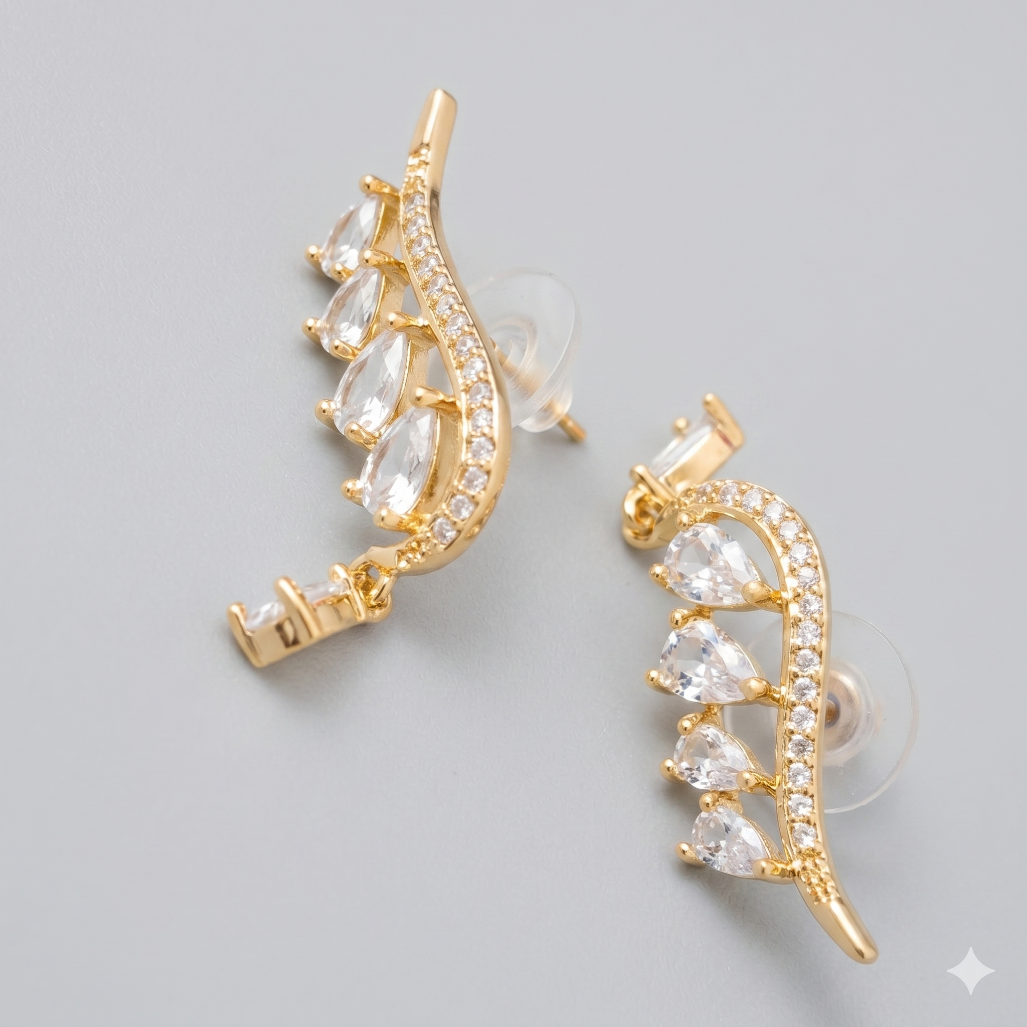 Premium Anti-Tarnish Gold Ear Climbers with Teardrop Stones