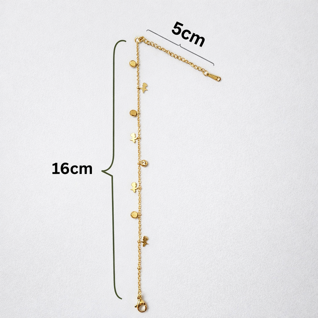 Minimal Gold Charm Bracelet with 3-Pair Stud Earrings Set (Stainless Steel | 316L | Waterproof)