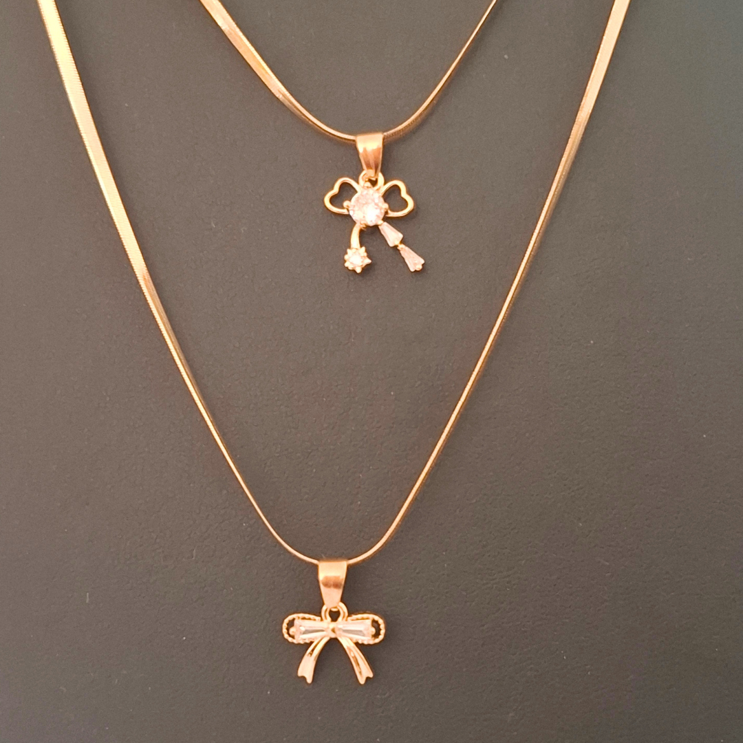 Elegant Bow Charm Jewelry Set (5-in-1 Combo) – 2 Necklaces & 3 Stud Earrings