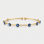 Blue Evil Eye Open Cuff Bracelet – Gold Plated Stainless Steel Anti-Tarnish Bangle for Women