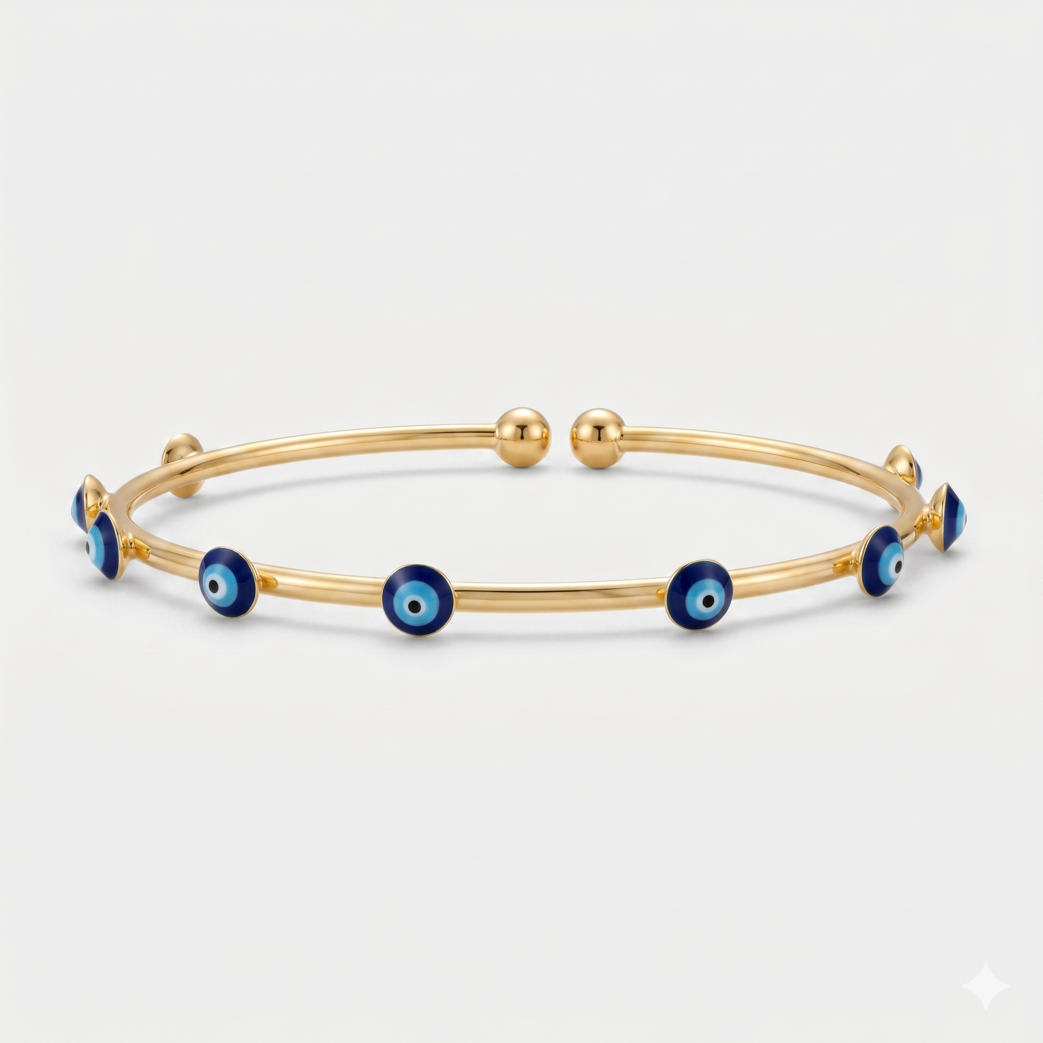 Blue Evil Eye Open Cuff Bracelet – Gold Plated Stainless Steel Anti-Tarnish Bangle for Women