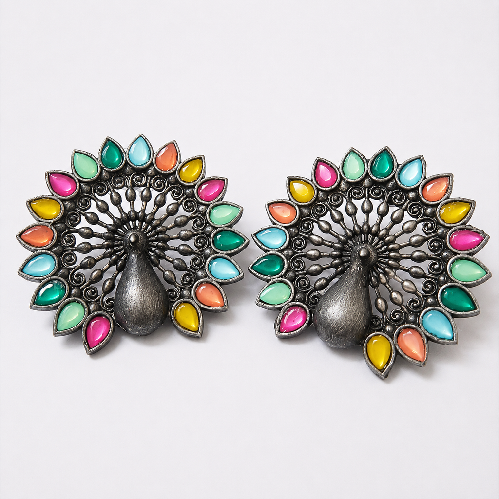 Mayura Mosaic Oxidized Statement Stud Earrings