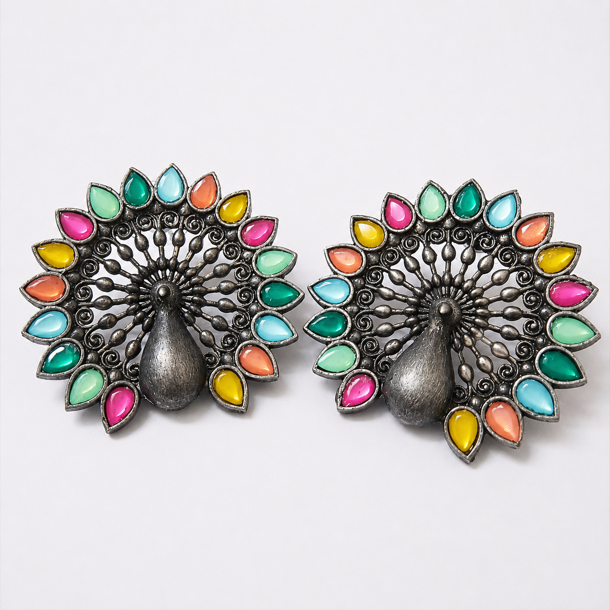 Mayura Mosaic Oxidized Statement Stud Earrings