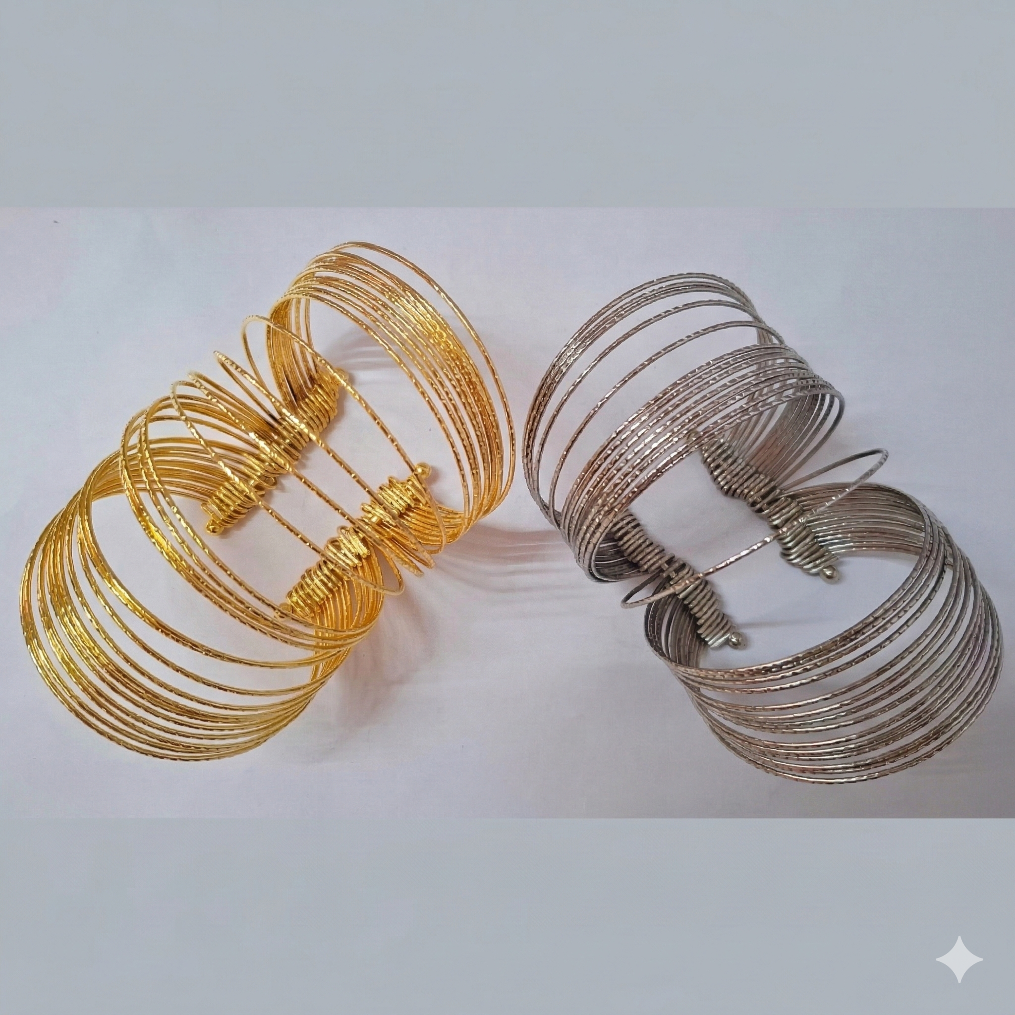 Layered Multi-Bangle Cuff Bracelet Set - Set of 2 - Gold & Oxidized Silver