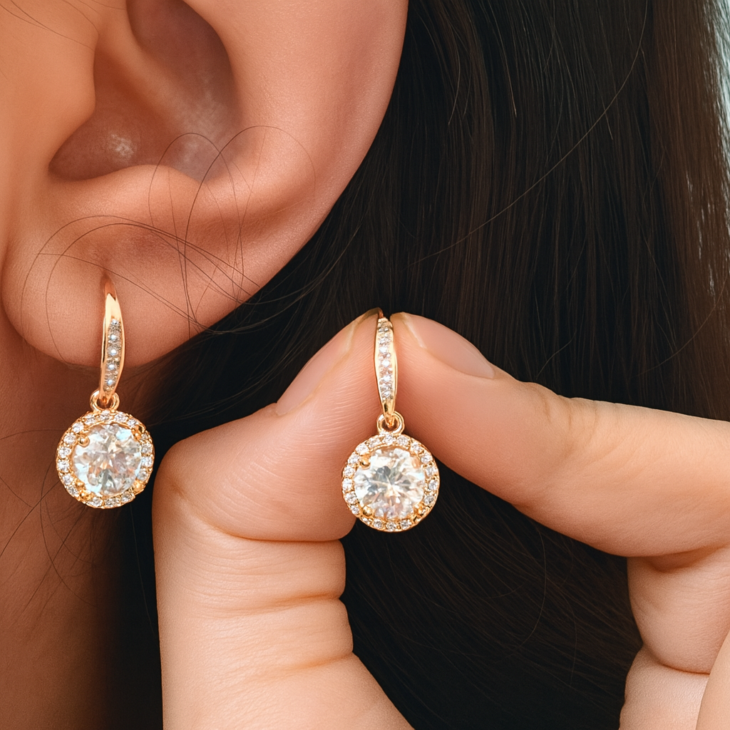 Elegant Glow Brass Hoop Drop & Floral Stud Earrings Combo with American Diamonds