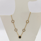 Clover Charm Stainless Steel Necklace – Gold Finish with Black Accent Pendant