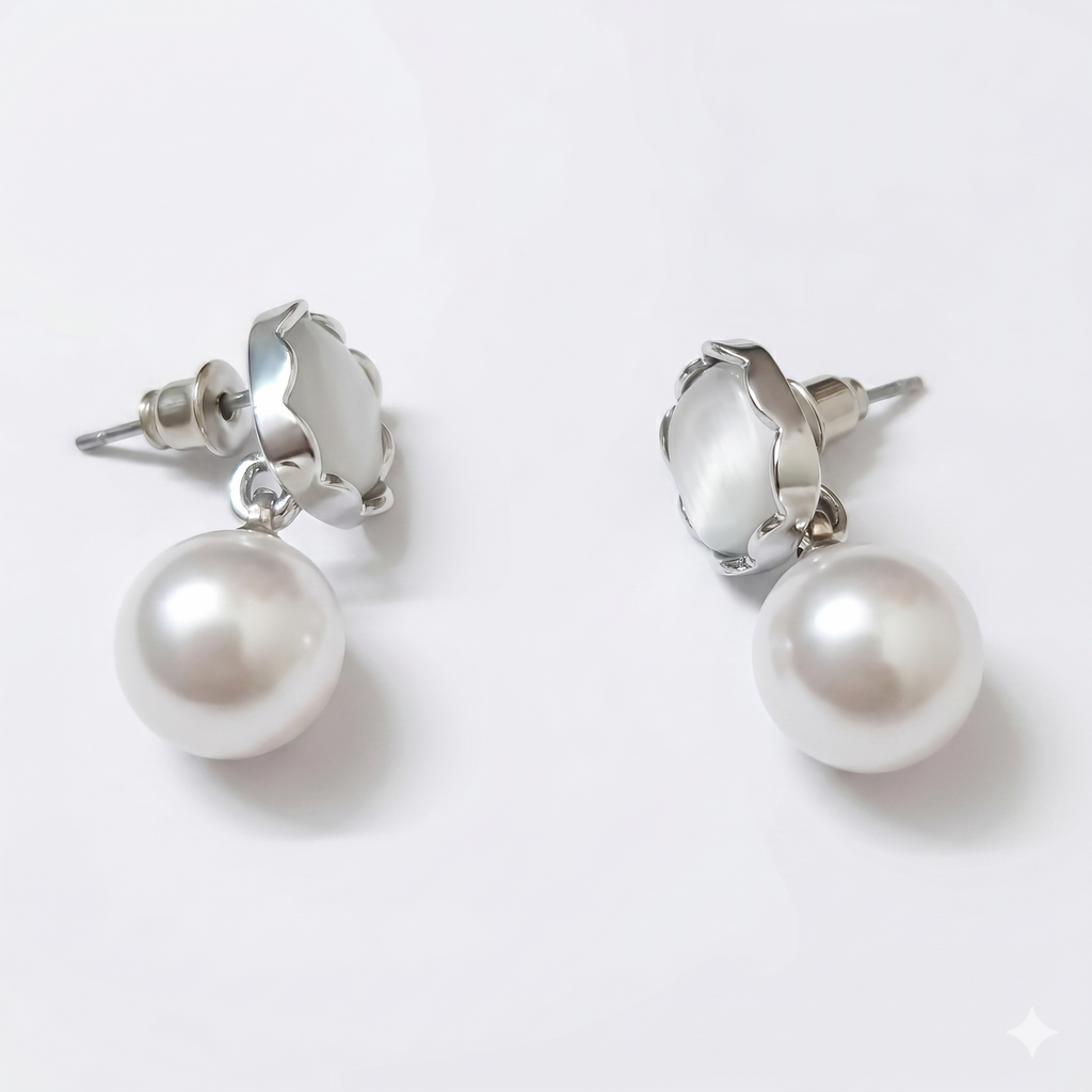 Silver-Tone Pearl Accent Stud Earrings