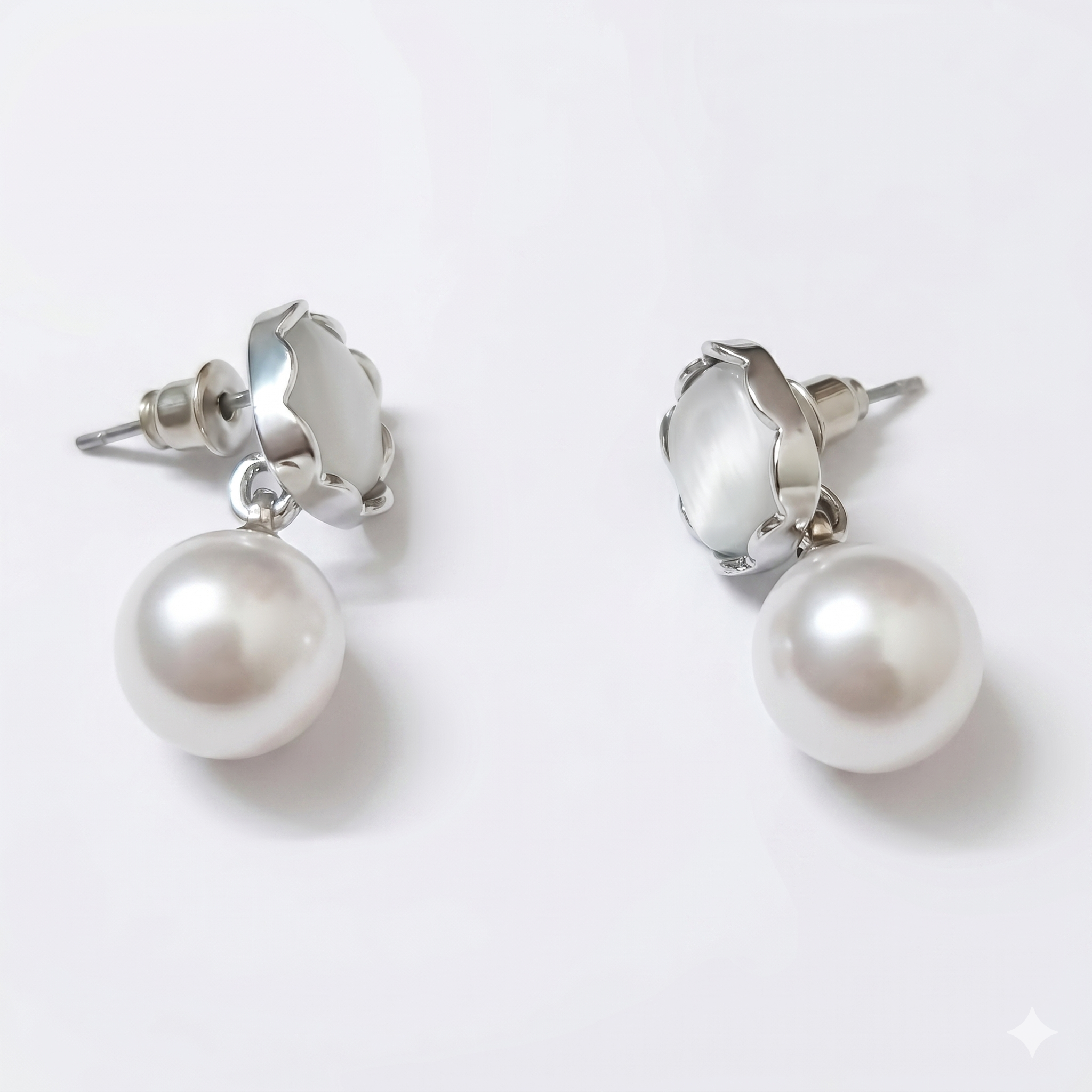Silver-Tone Pearl Accent Stud Earrings