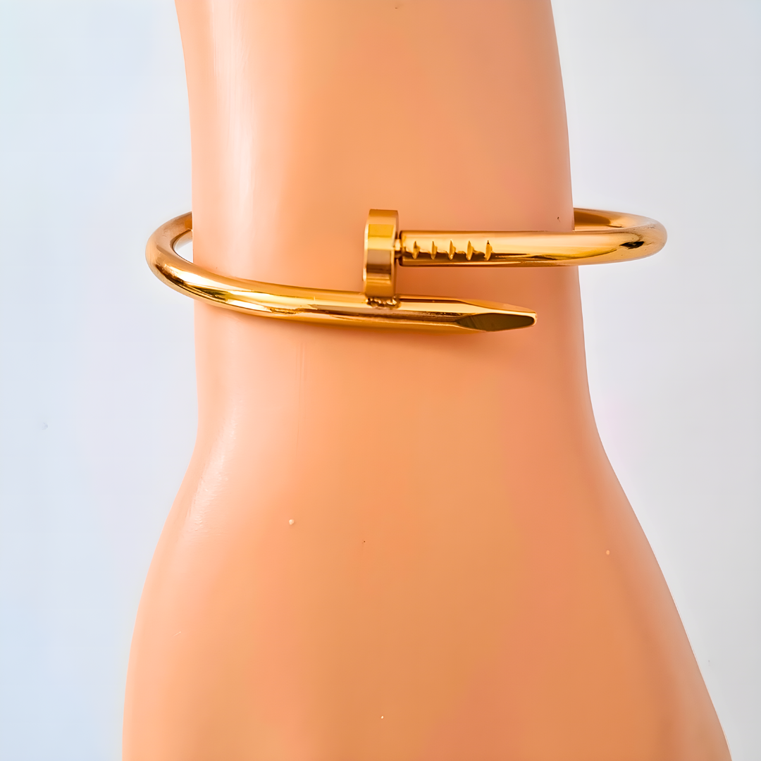 Minimalist Nail Design Gold Tone Bracelet