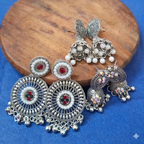 Oxidized Silver Earrings Combo - 3 Unique Traditional Designs