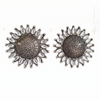 Sunburst Oxidized Statement Stud Earrings with Clear Stones