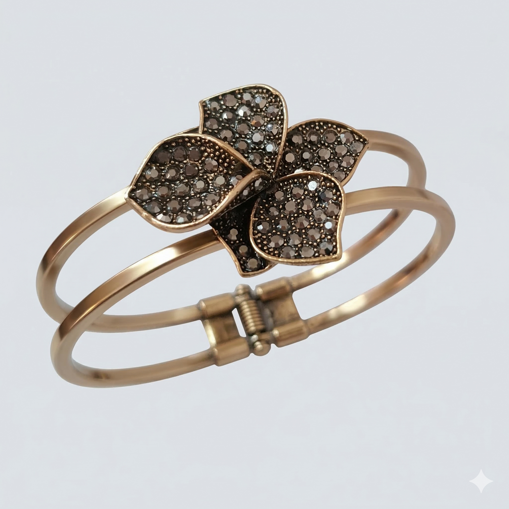 Floral Crystal Double Bangle Bracelet – Gold Tone Bracelet