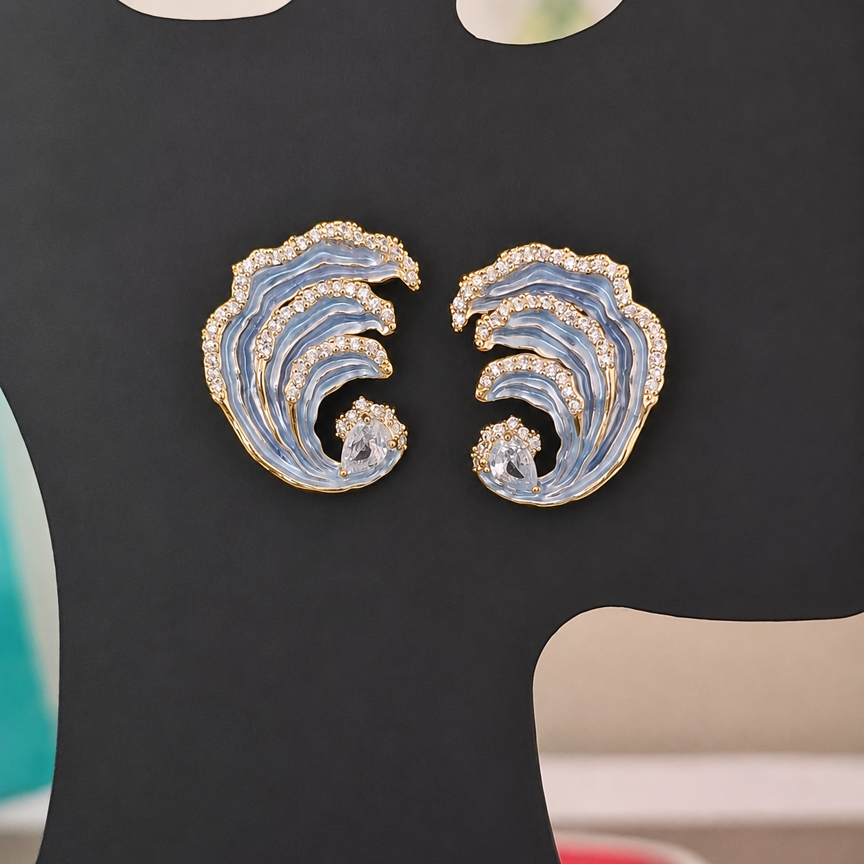 Ocean Wave American Diamond Statement Earrings – Anti Tarnish