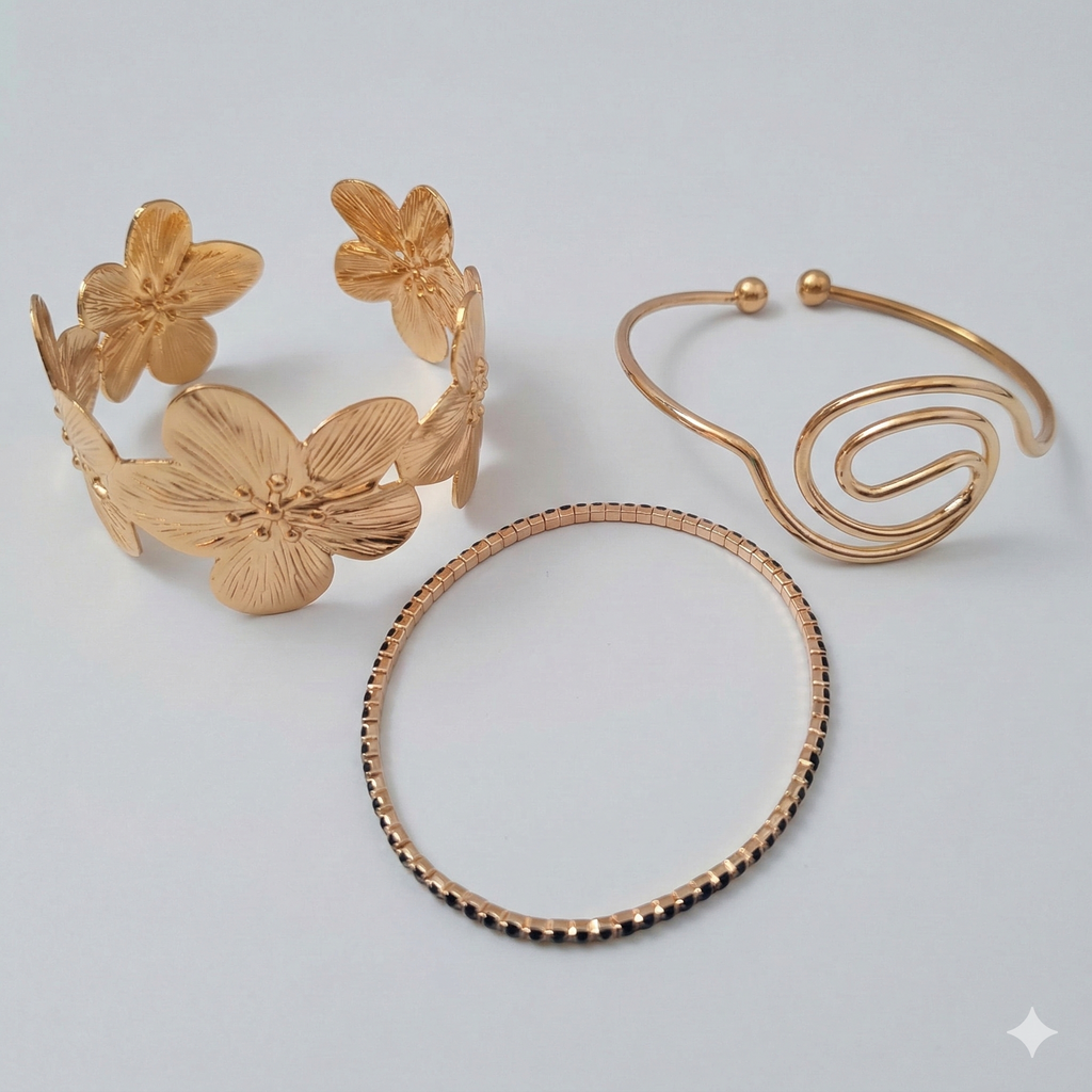 Statement Gold Bracelet 3-Piece Set