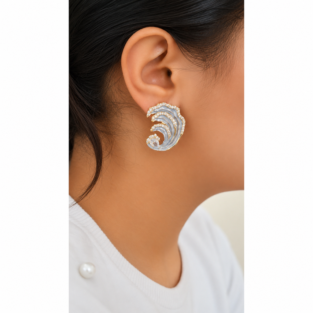 Ocean Wave American Diamond Statement Earrings – Anti Tarnish