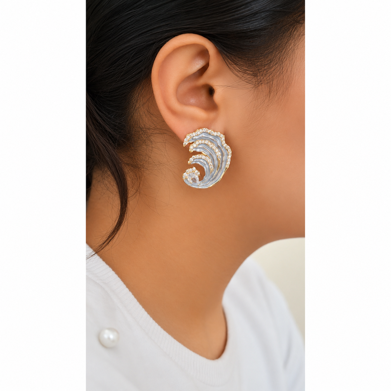 Ocean Wave American Diamond Statement Earrings – Anti Tarnish