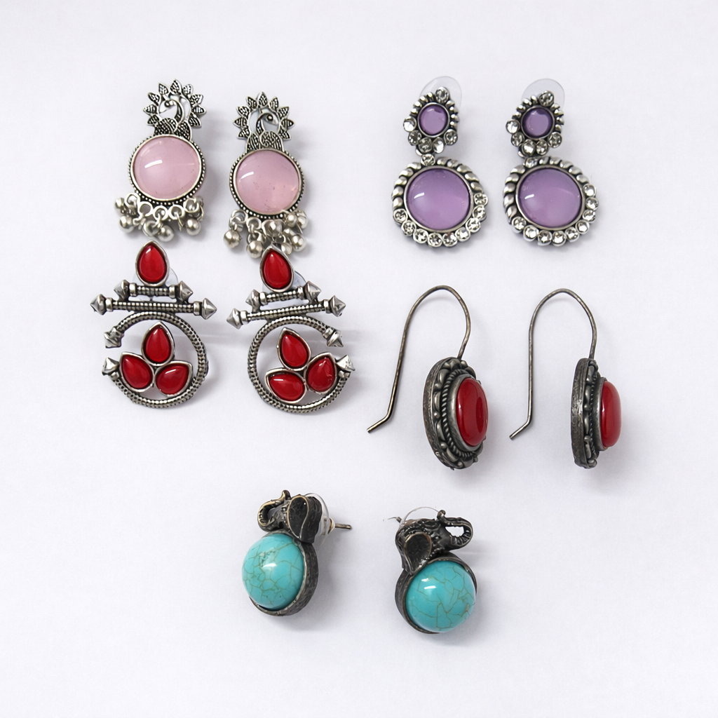 Vintage Oxidized Earrings - Combo of 5 Unique Designs