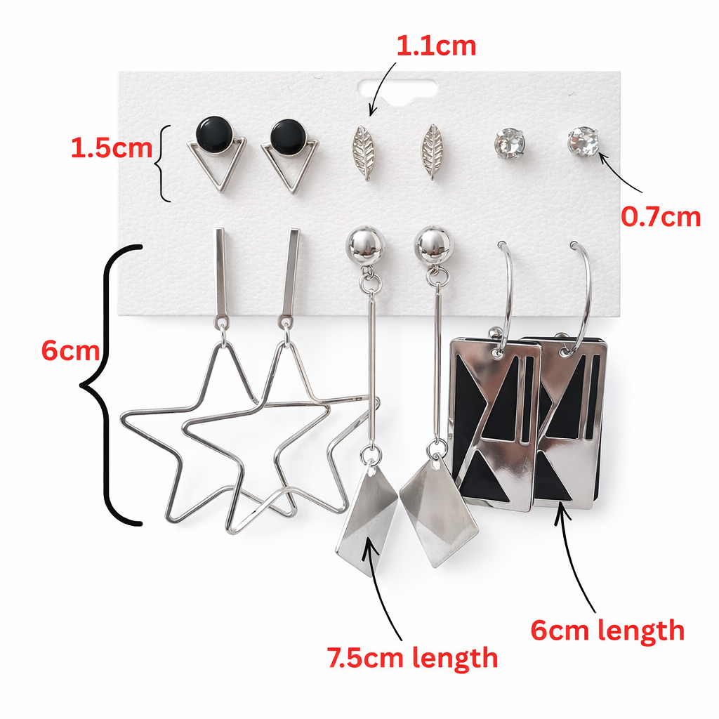 Trendy Geometric Earrings Set - 6 Pairs