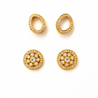 Timeless Sparkle Brass Oval & Round Stud Earrings Combo with American Diamonds