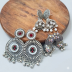 Oxidized Silver Earrings Combo - 3 Unique Traditional Designs