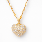 Elegant Gold-Toned Heart Crystal Pendant Necklace