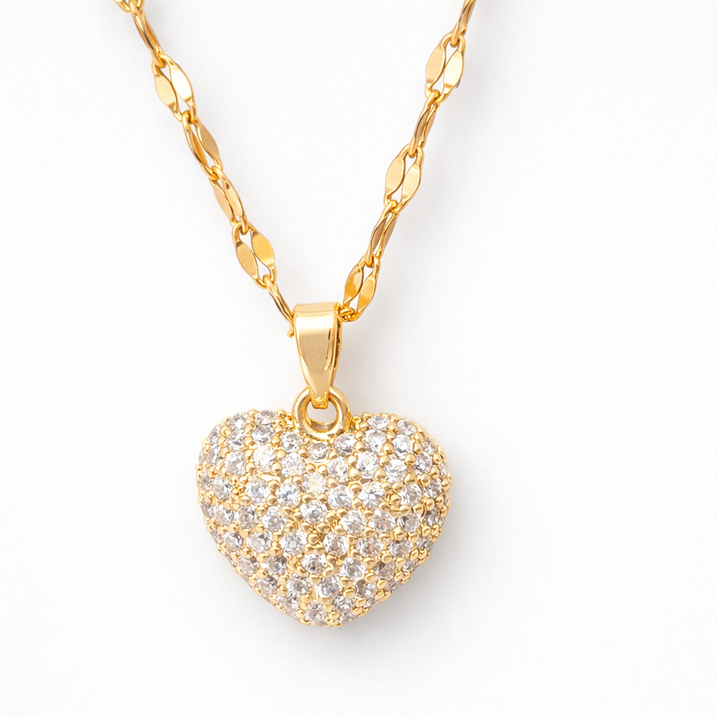Elegant Gold-Toned Heart Crystal Pendant Necklace