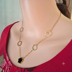 Clover Charm Stainless Steel Necklace – Gold Finish with Black Accent Pendant