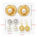 Pearl Elegance Earring Combo (Set of 3) – Gold Floral Stud, Silver Pearl Drop & Gold Wire Danglers