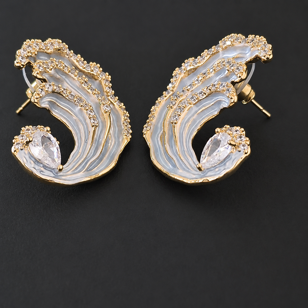 Ocean Wave American Diamond Statement Earrings – Anti Tarnish