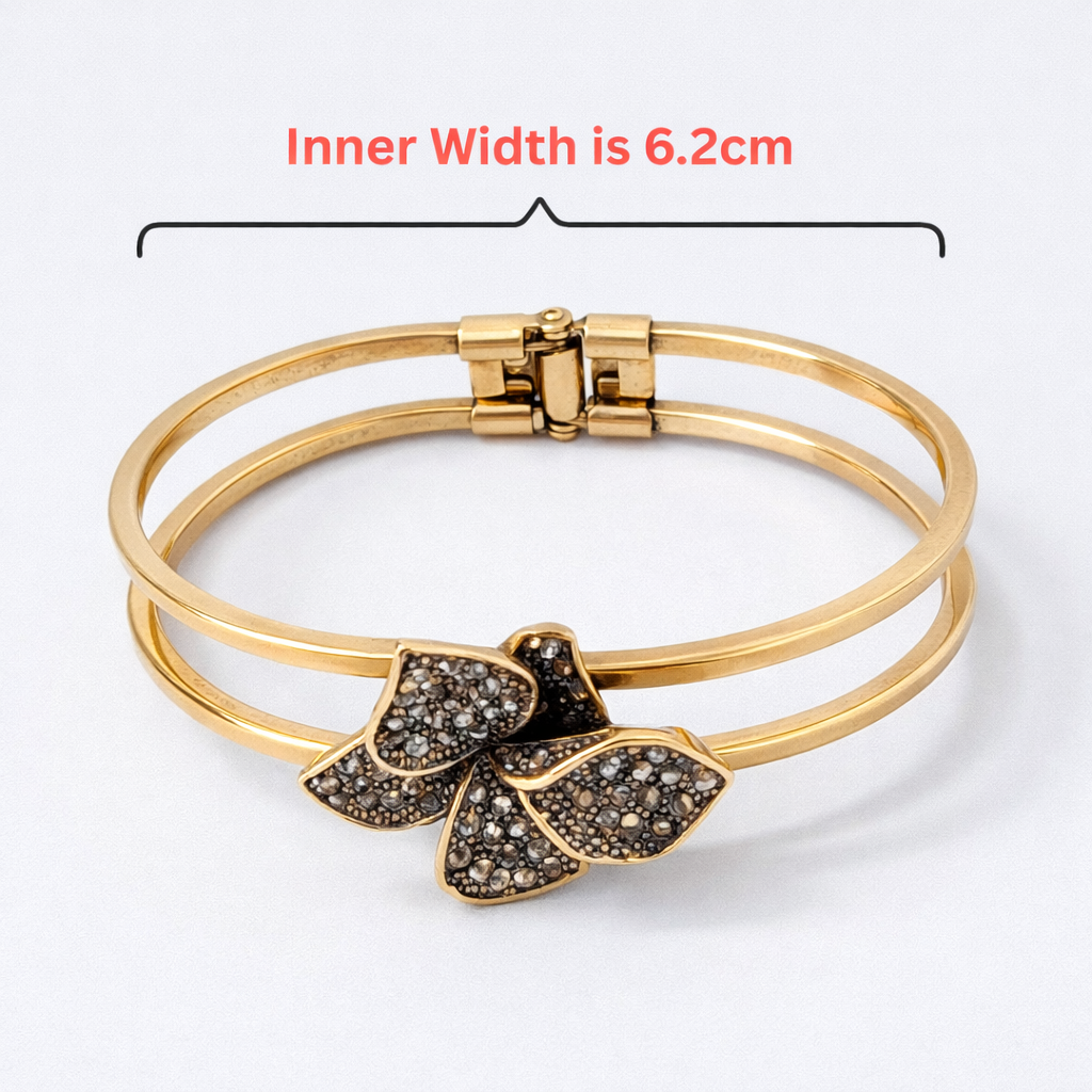 Floral Crystal Double Bangle Bracelet – Gold Tone Bracelet