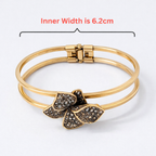 Floral Crystal Double Bangle Bracelet – Gold Tone Bracelet