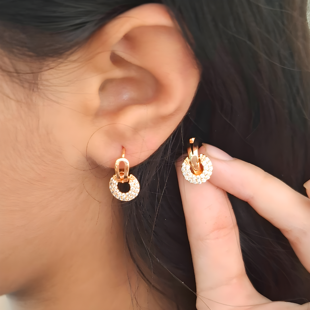 Minimal Luxe Brass Hoop & Stud Earrings Combo with American Diamonds