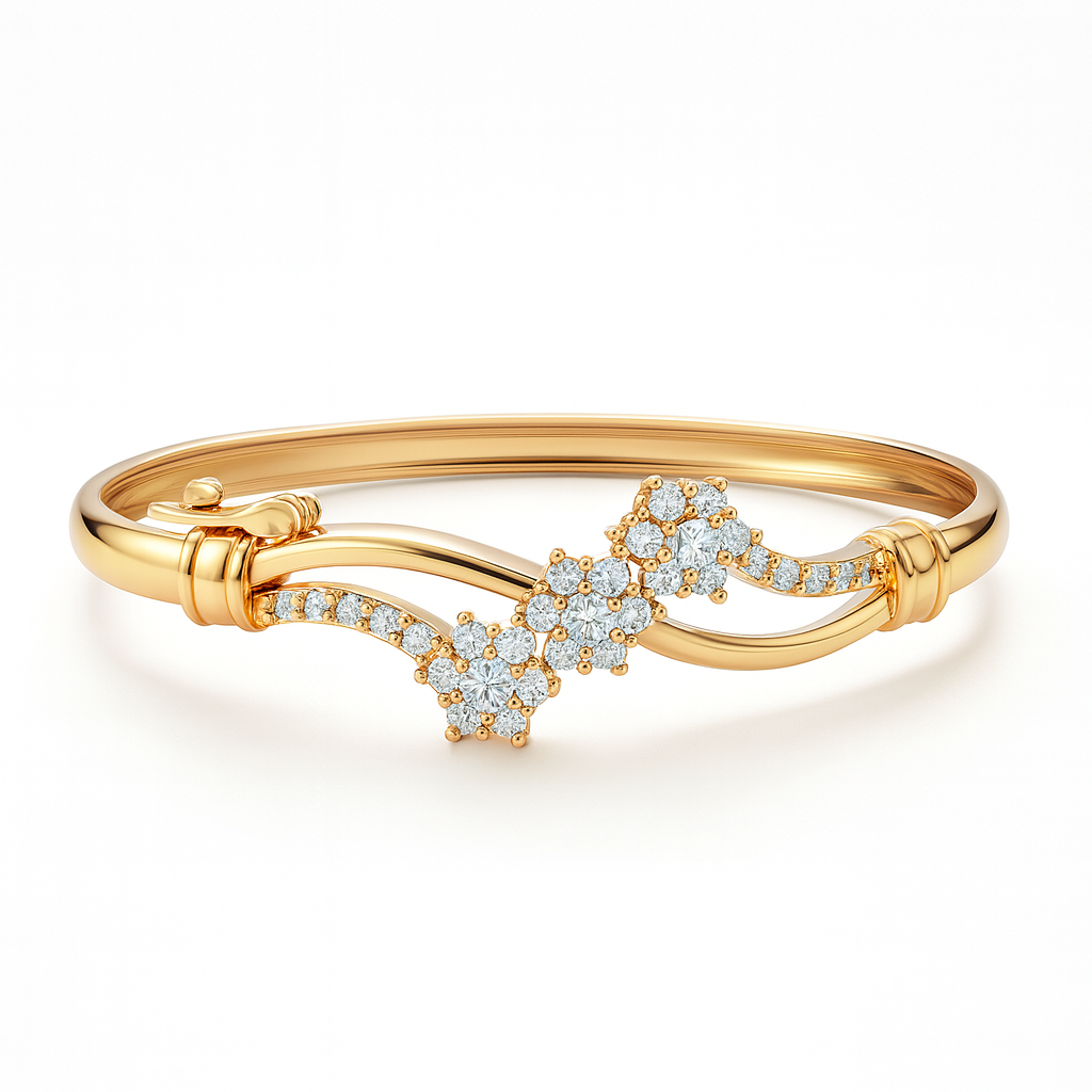 Zyraah Elegant Floral Wave Bracelet with American Diamonds