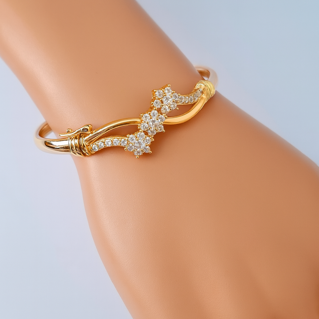 Zyraah Elegant Floral Wave Bracelet with American Diamonds