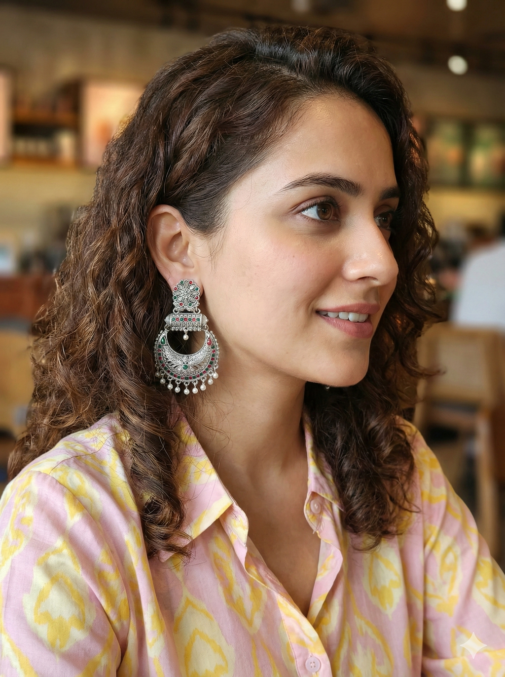Ethnic Antique Silver Chandbali Earrings for Festive Wear