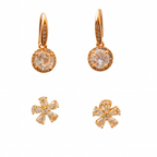 Elegant Glow Brass Hoop Drop & Floral Stud Earrings Combo with American Diamonds