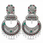Ethnic Antique Silver Chandbali Earrings for Festive Wear