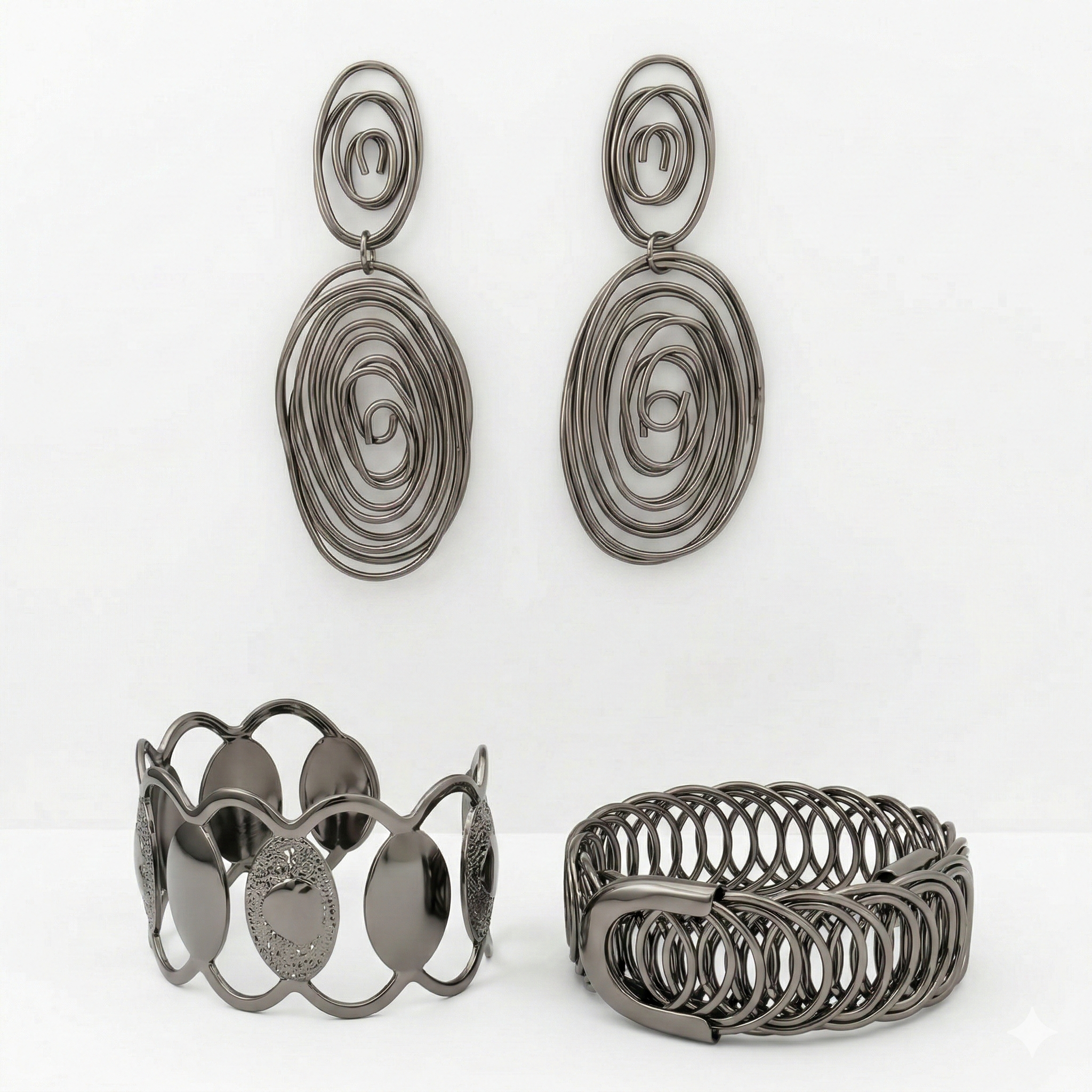 Spiral Earrings with Statement Bracelets – 3 Piece Jewelry Combo
