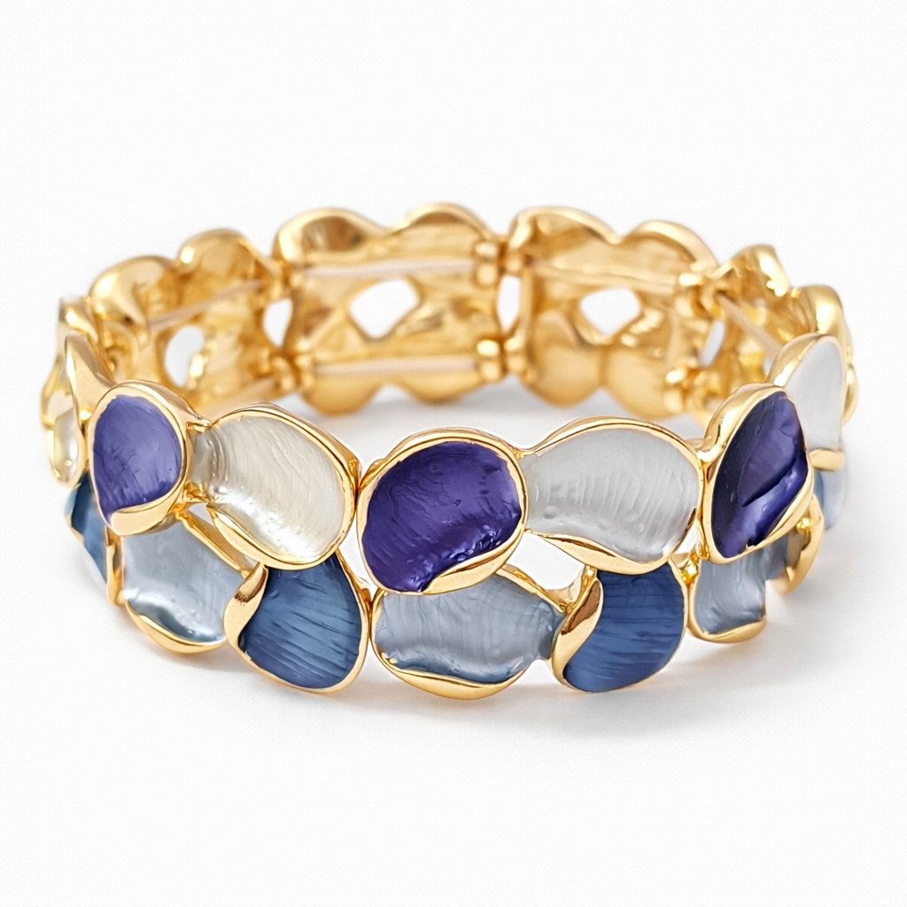 Gold-Tone Enamel Stretch Bracelet – Abstract Petal Design (3 Variants)