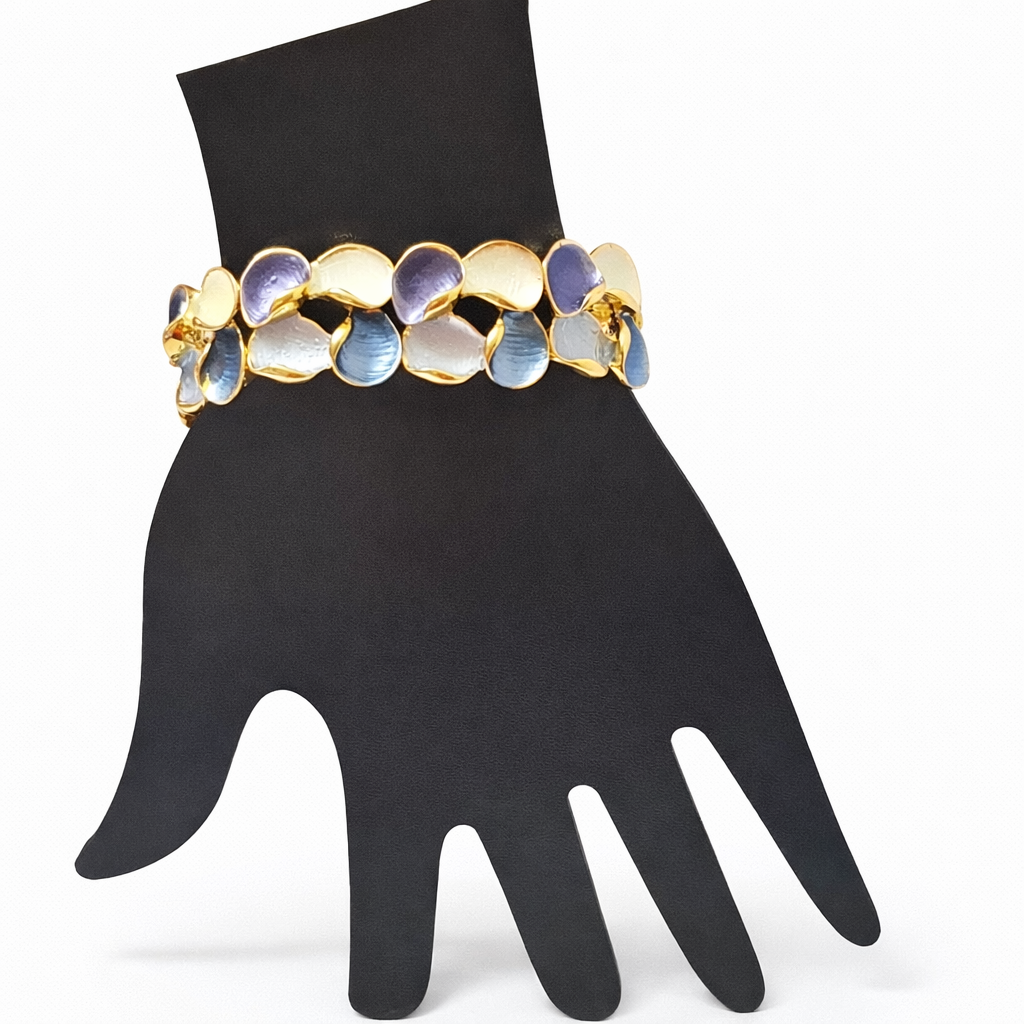 Gold-Tone Enamel Stretch Bracelet – Abstract Petal Design (3 Variants)
