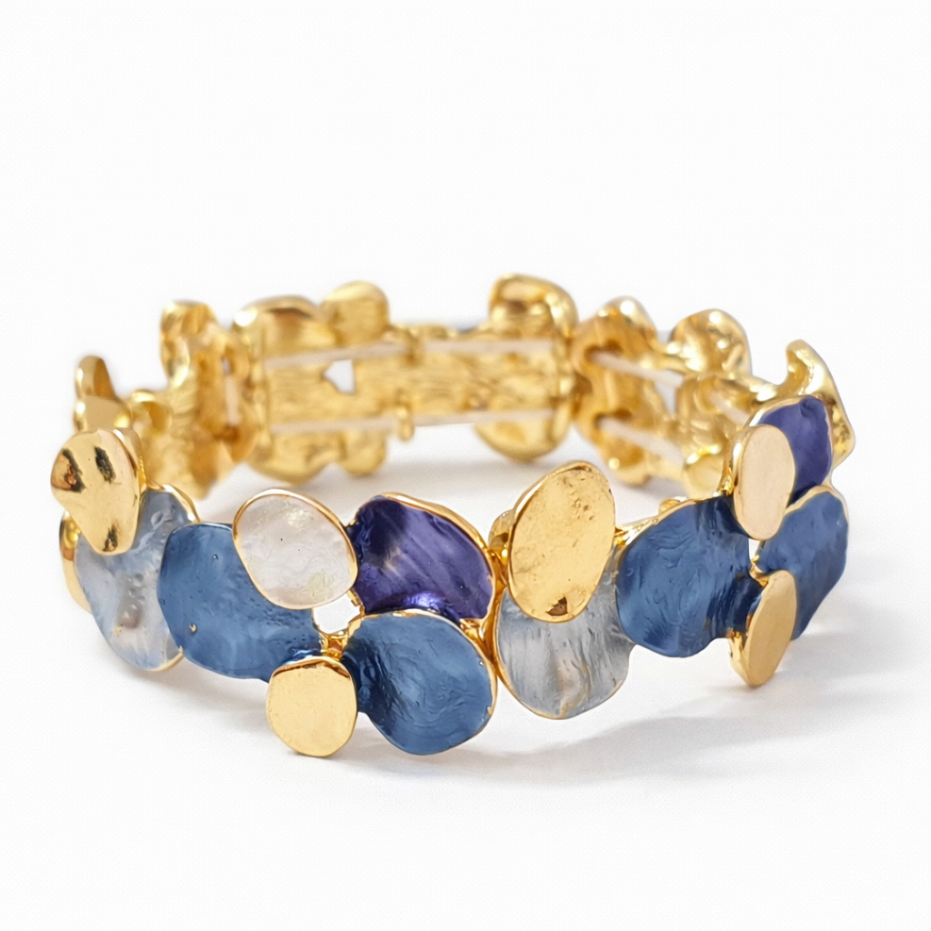 Gold-Tone Enamel Stretch Bracelet – Abstract Petal Design (3 Variants)