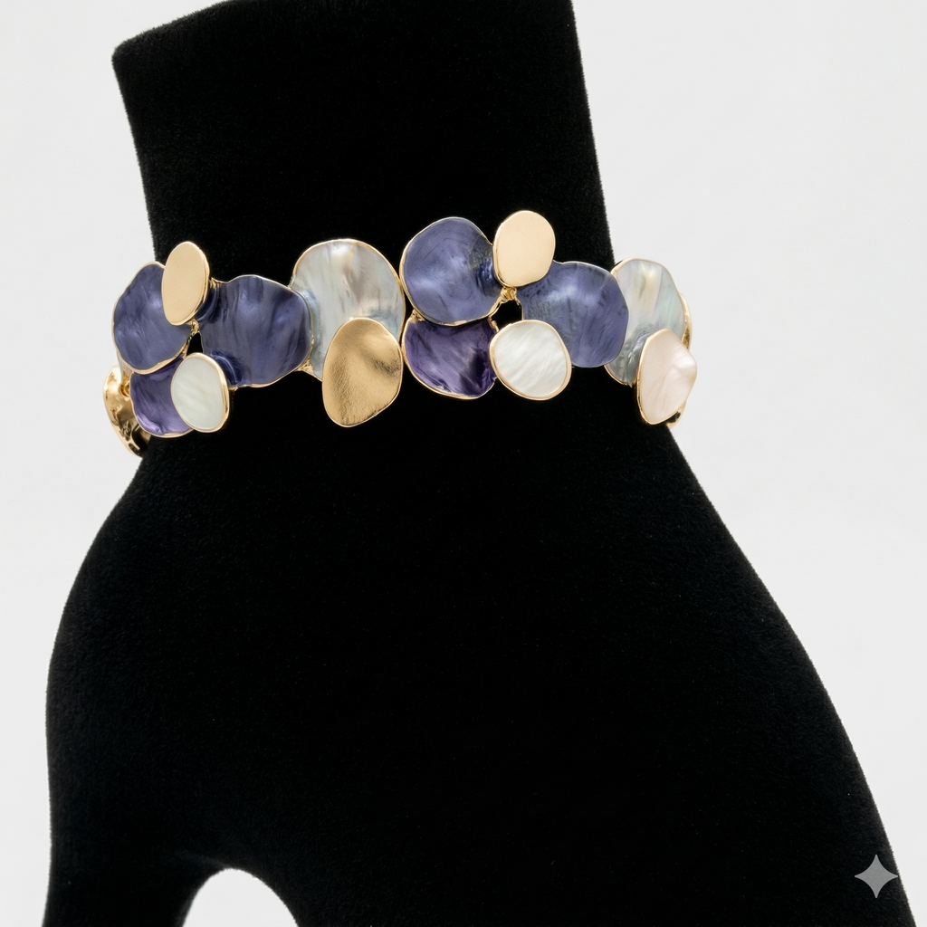 Gold-Tone Enamel Stretch Bracelet – Abstract Petal Design (3 Variants)