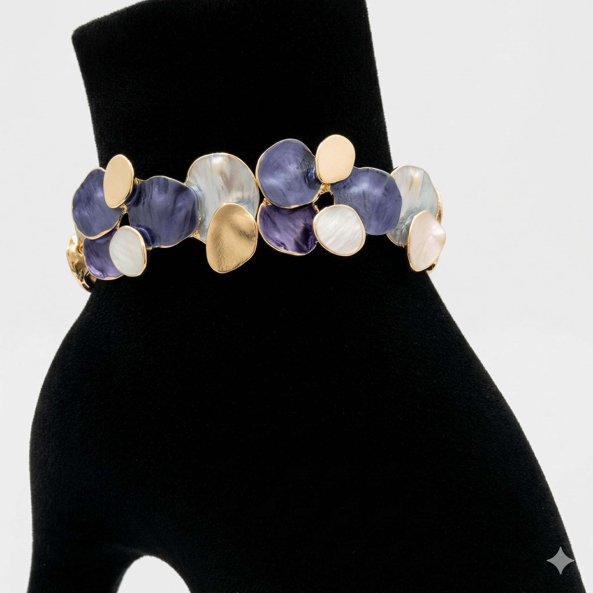 Gold-Tone Enamel Stretch Bracelet – Abstract Petal Design (3 Variants)