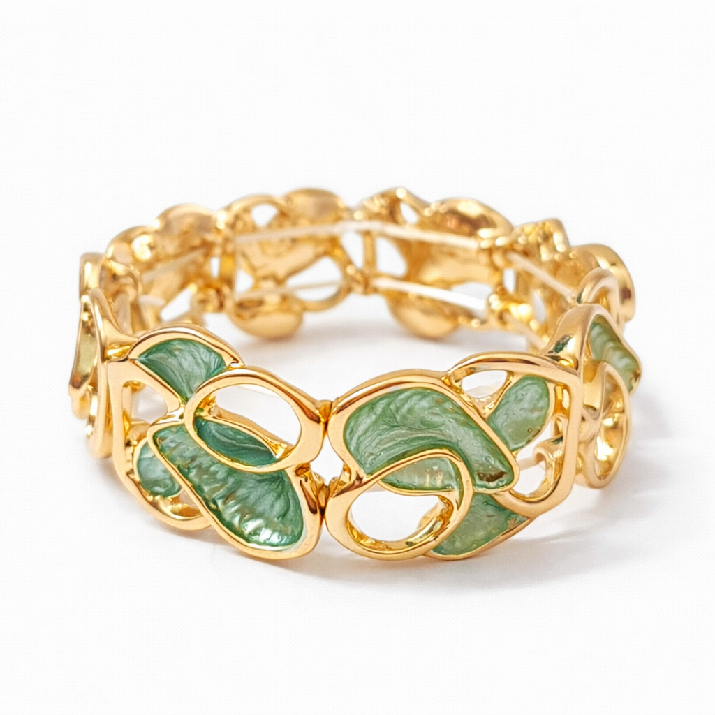 Gold-Tone Enamel Stretch Bracelet – Abstract Petal Design (3 Variants)
