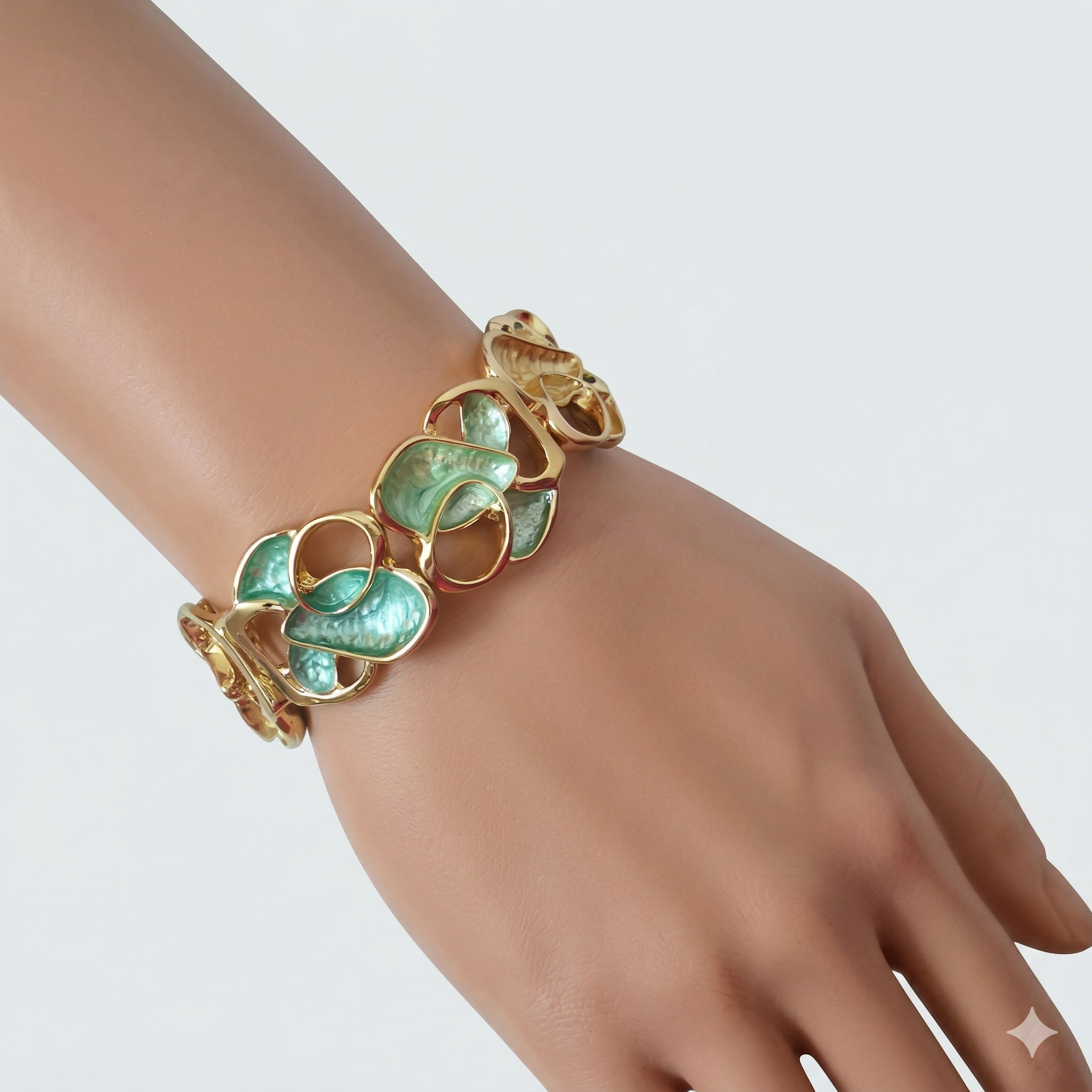 Gold-Tone Enamel Stretch Bracelet – Abstract Petal Design (3 Variants)