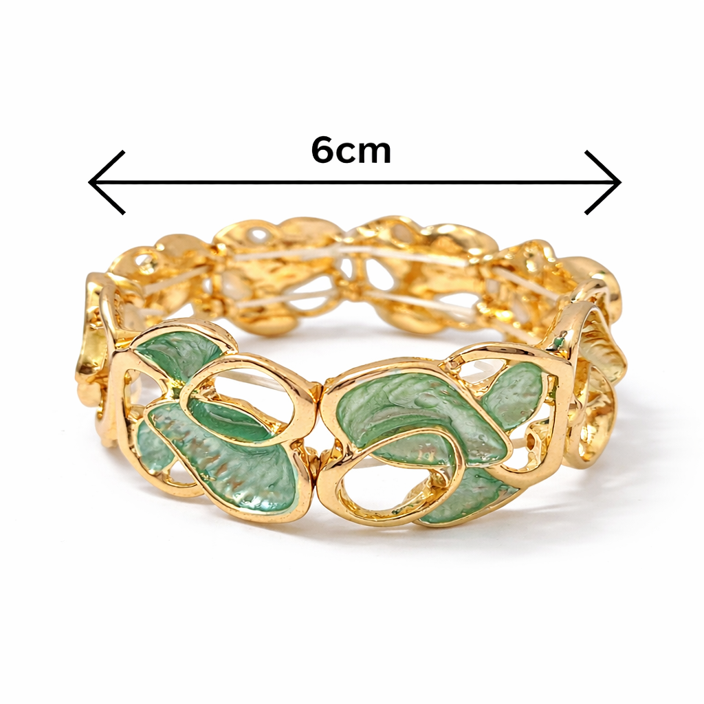 Gold-Tone Enamel Stretch Bracelet – Abstract Petal Design (3 Variants)