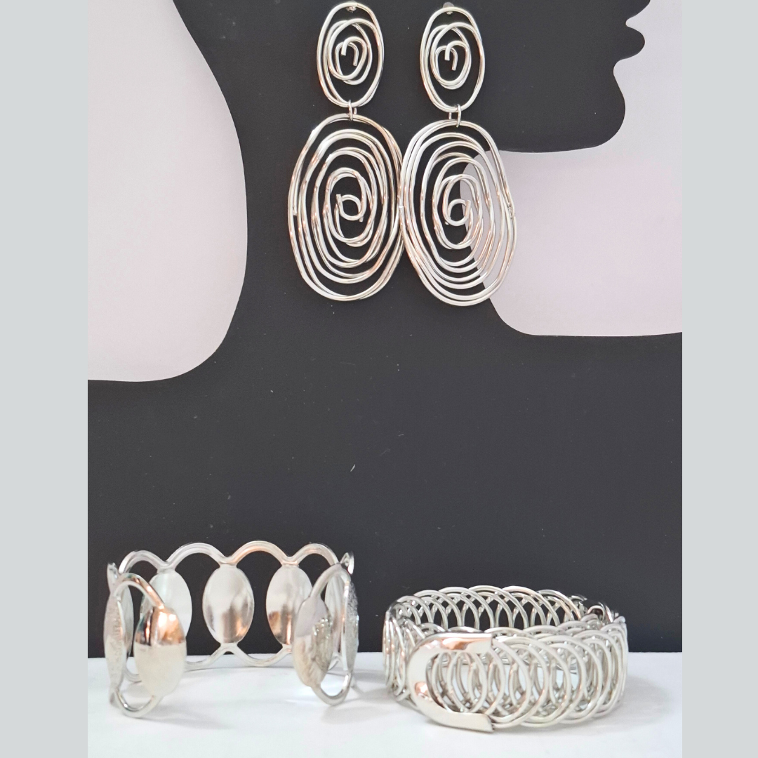 Spiral Earrings with Statement Bracelets – 3 Piece Jewelry Combo
